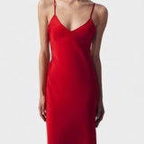 Crimson Slip Dress with Thin Straps