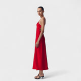 Crimson Slip Dress with Thin Straps