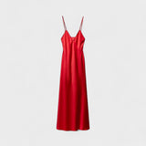 Crimson Slip Dress with Thin Straps