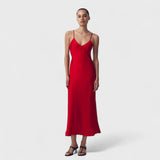 Crimson Slip Dress with Thin Straps