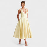 Corset-Back Textured Midi Dress