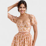 Peach Floral Print Midi Dress