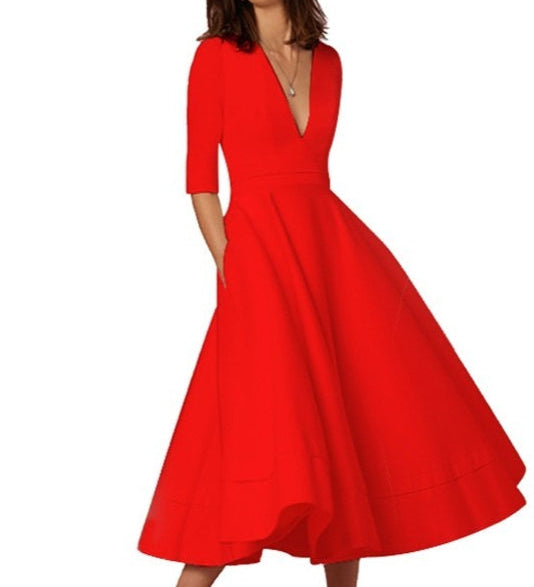 A-Line Midi Dress with Half Sleeves
