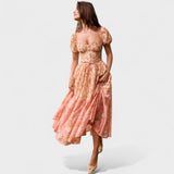 Peach Floral Print Midi Dress