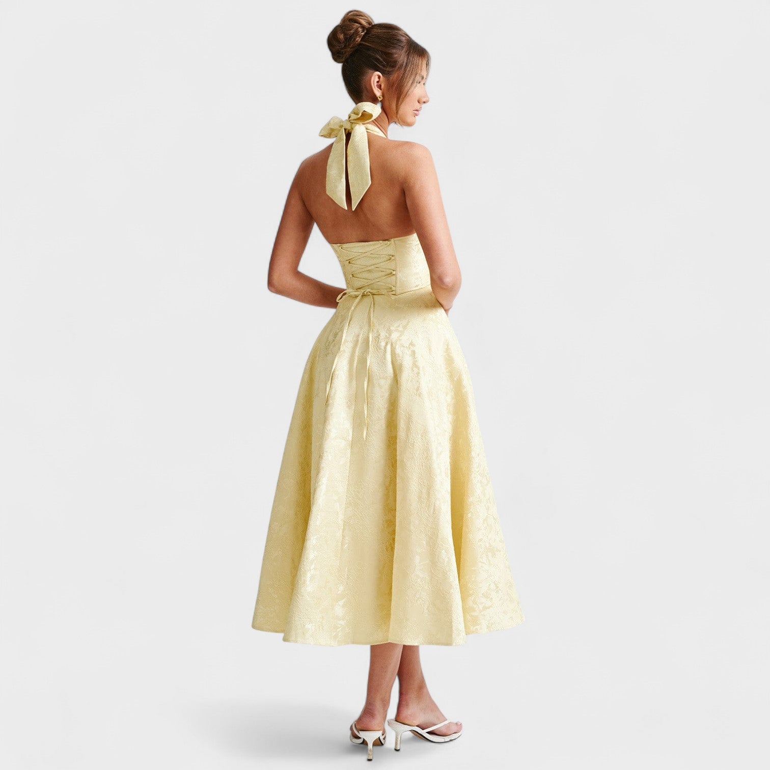 Corset-Back Textured Midi Dress