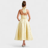 Corset-Back Textured Midi Dress