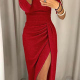 Off-Shoulder Long-Sleeve Midi Dress