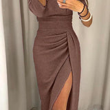 Off-Shoulder Long-Sleeve Midi Dress