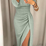 Off-Shoulder Long-Sleeve Midi Dress