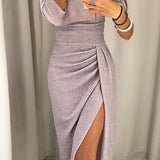 Off-Shoulder Long-Sleeve Midi Dress