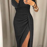 Off-Shoulder Long-Sleeve Midi Dress