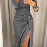 Off-Shoulder Long-Sleeve Midi Dress