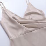 Satin Cascade-Neck Dress with Side Split