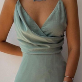 Satin Cascade-Neck Dress with Side Split
