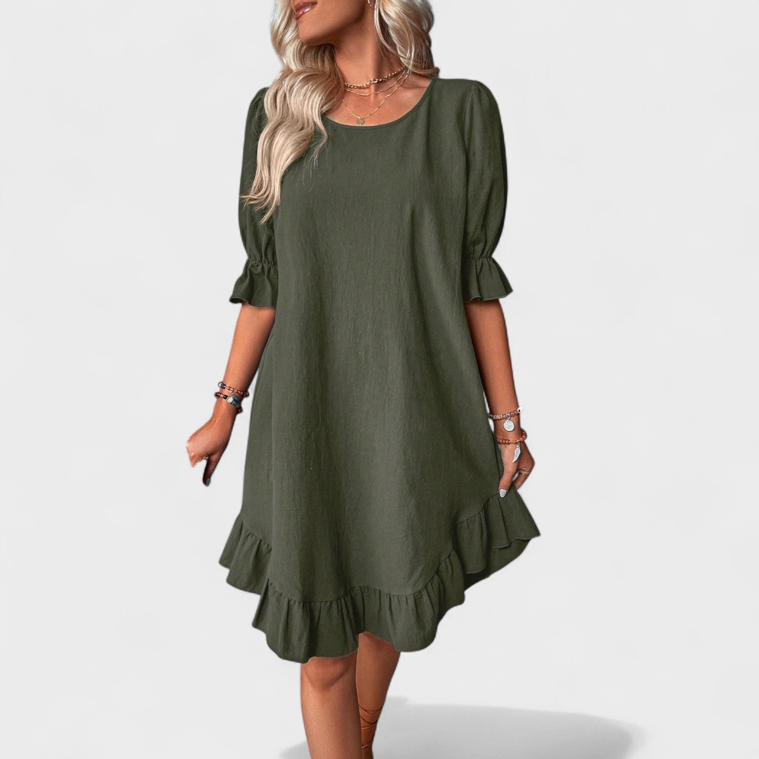 Ruffle-Trim Casual Dress