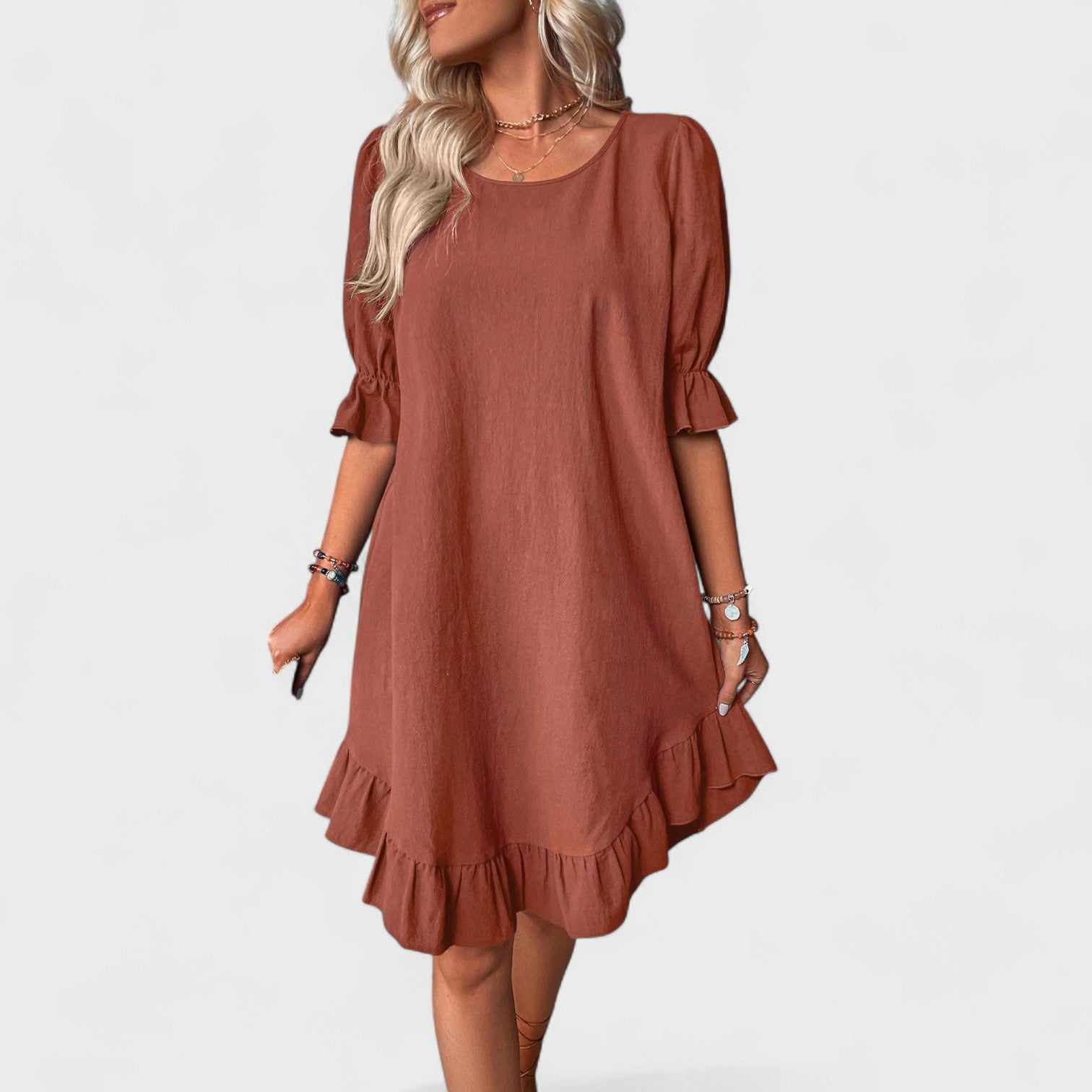 Ruffle-Trim Casual Dress