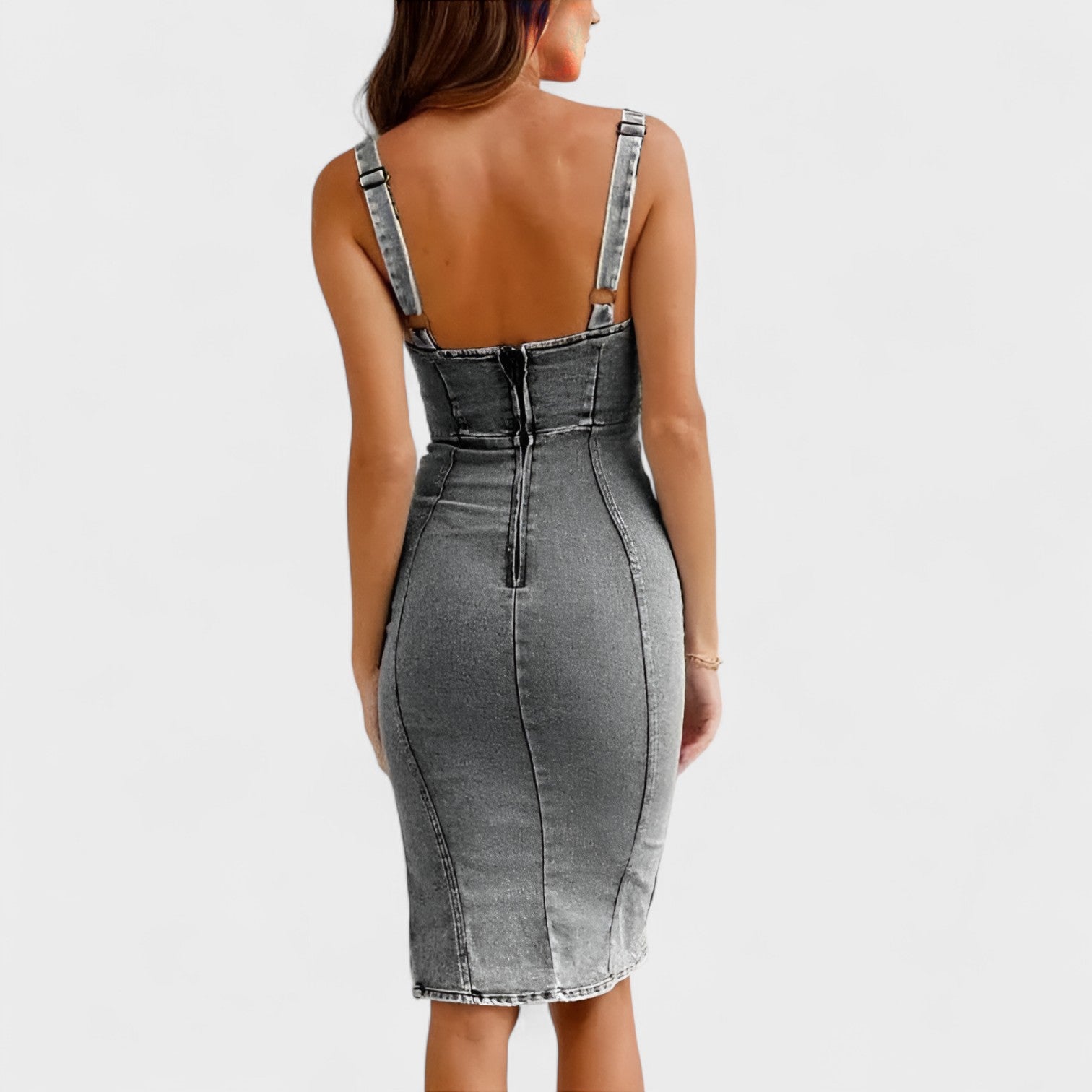 Fitted Denim Dress with Side Split
