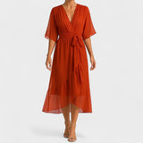 Belted Wrap Midi Dress