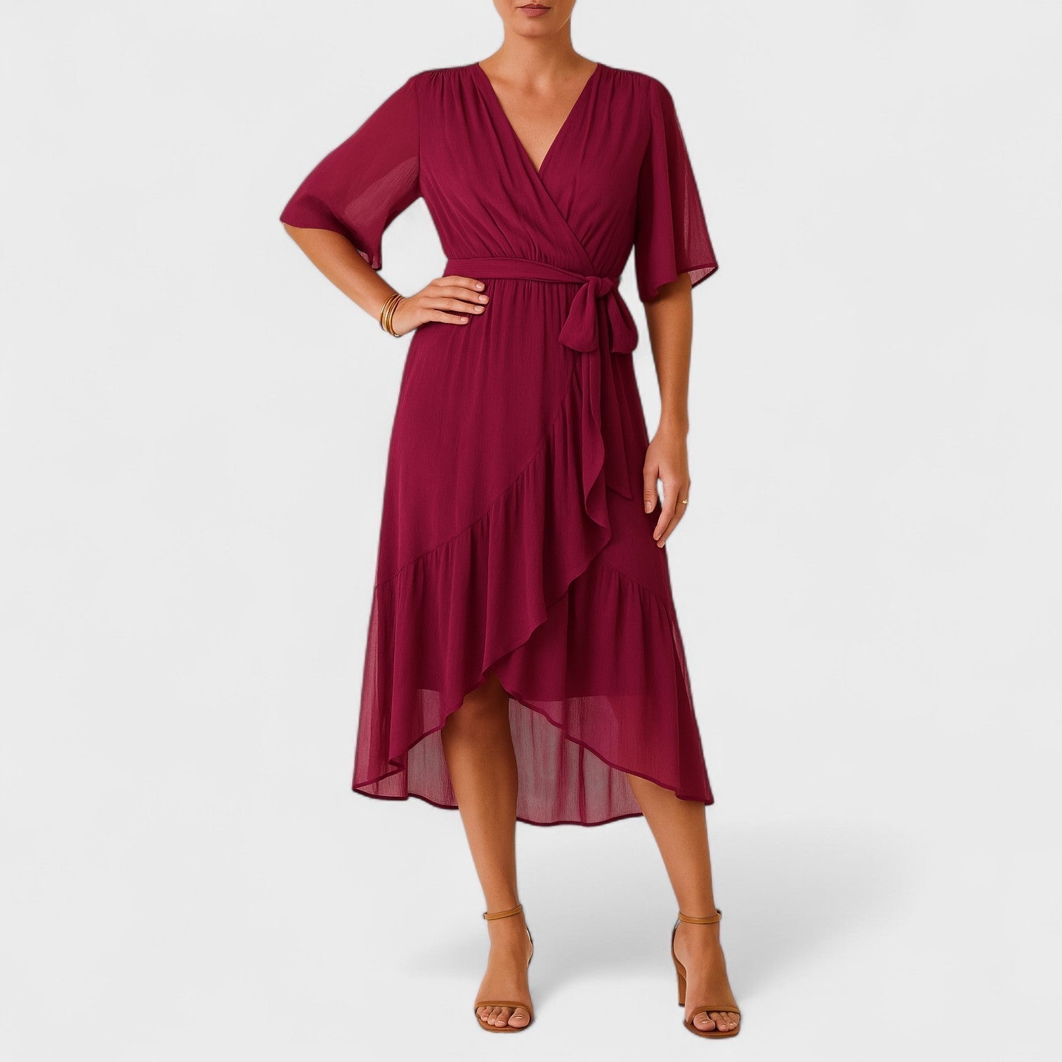 Belted Wrap Midi Dress
