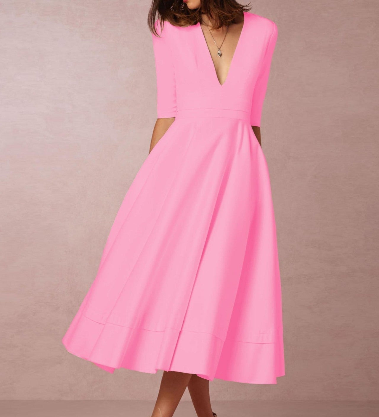 A-Line Midi Dress with Half Sleeves