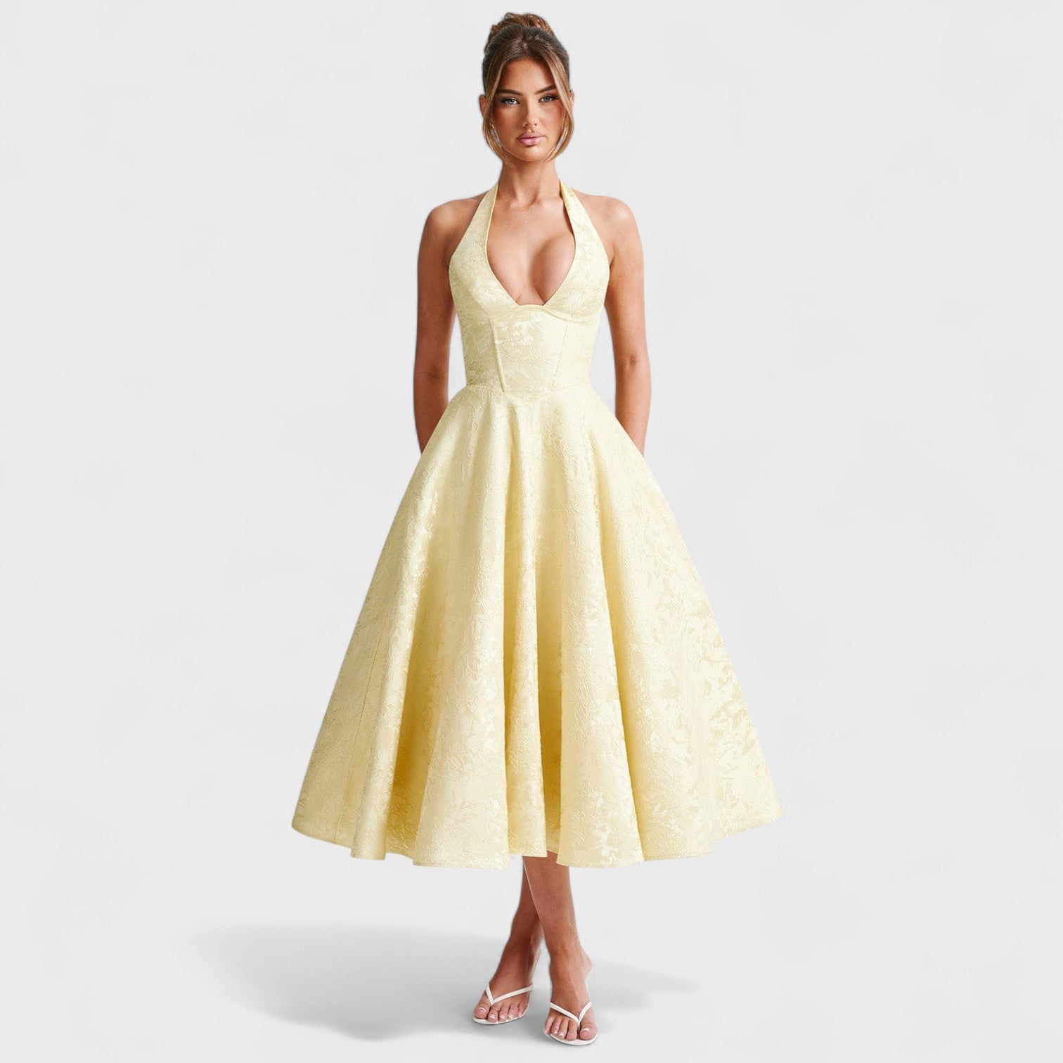 Corset-Back Textured Midi Dress