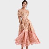 Peach Floral Print Midi Dress