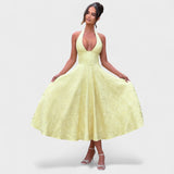 Corset-Back Textured Midi Dress