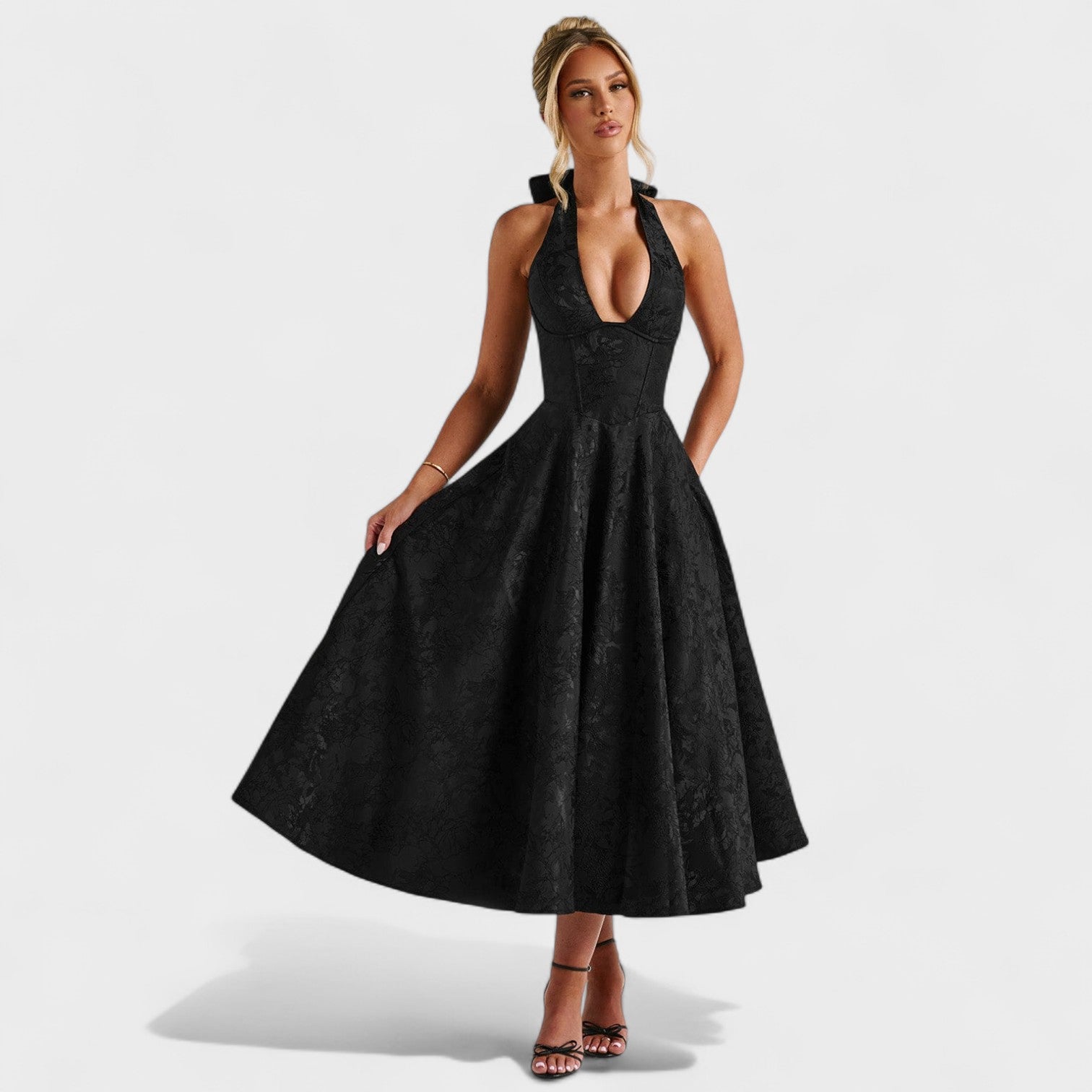 Textured Halterneck Midi Dress