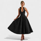 Textured Halterneck Midi Dress