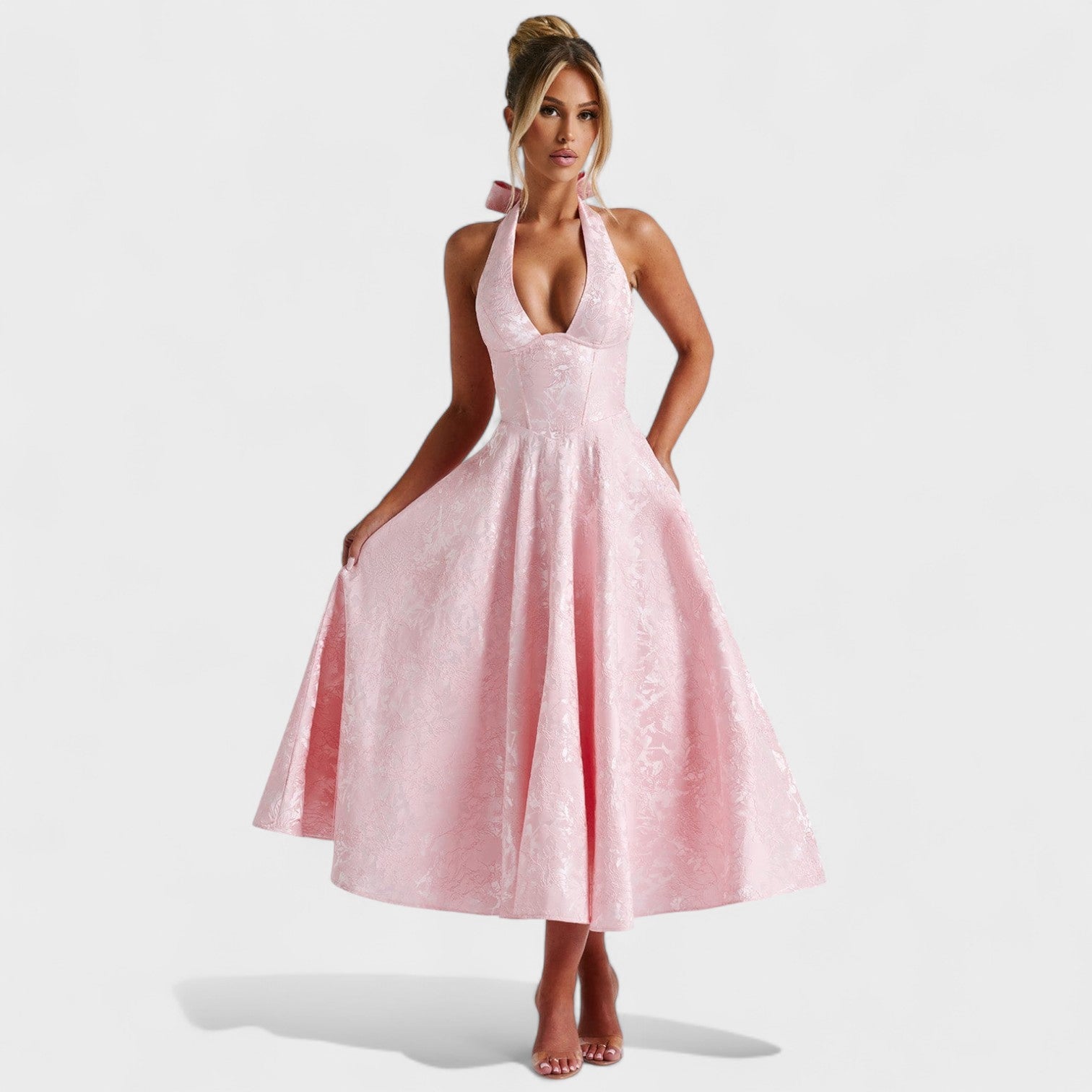 Textured Halterneck Midi Dress