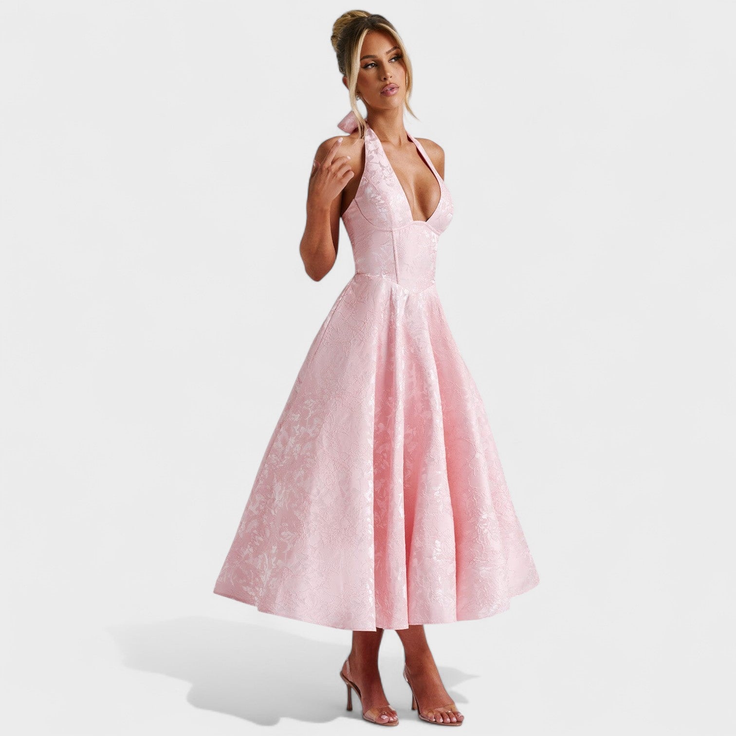 Textured Halterneck Midi Dress