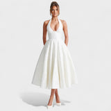 Textured Halterneck Midi Dress