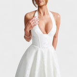 Textured Halterneck Midi Dress