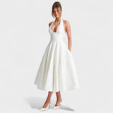 Textured Halterneck Midi Dress