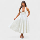Textured Halterneck Midi Dress