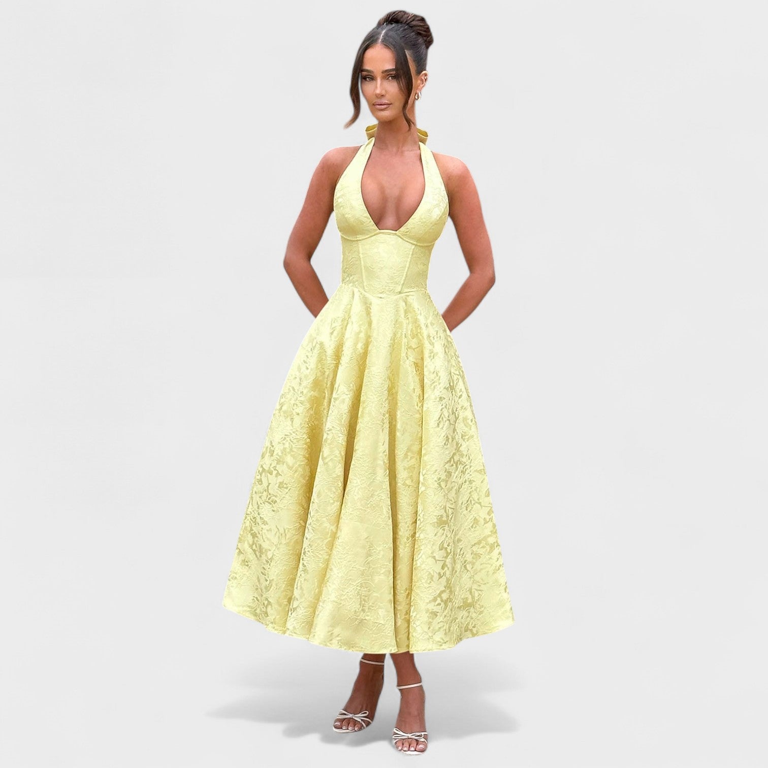 Textured Halterneck Midi Dress