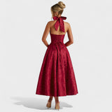Textured Halterneck Midi Dress