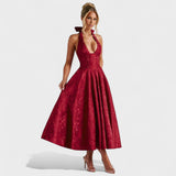 Textured Halterneck Midi Dress