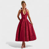 Textured Halterneck Midi Dress