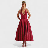 Textured Halterneck Midi Dress