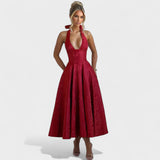 Textured Halterneck Midi Dress