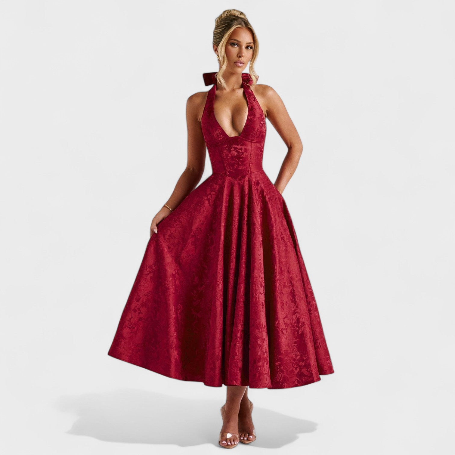 Textured Halterneck Midi Dress