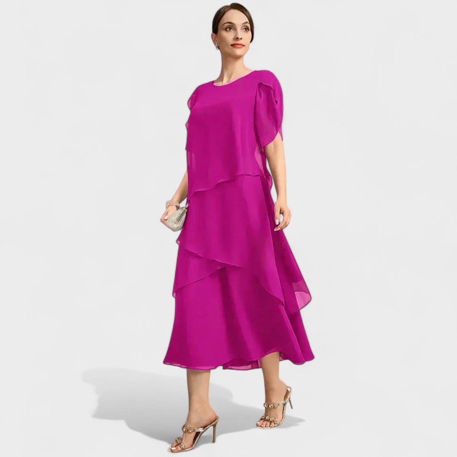Layered Chiffon Midi Dress
