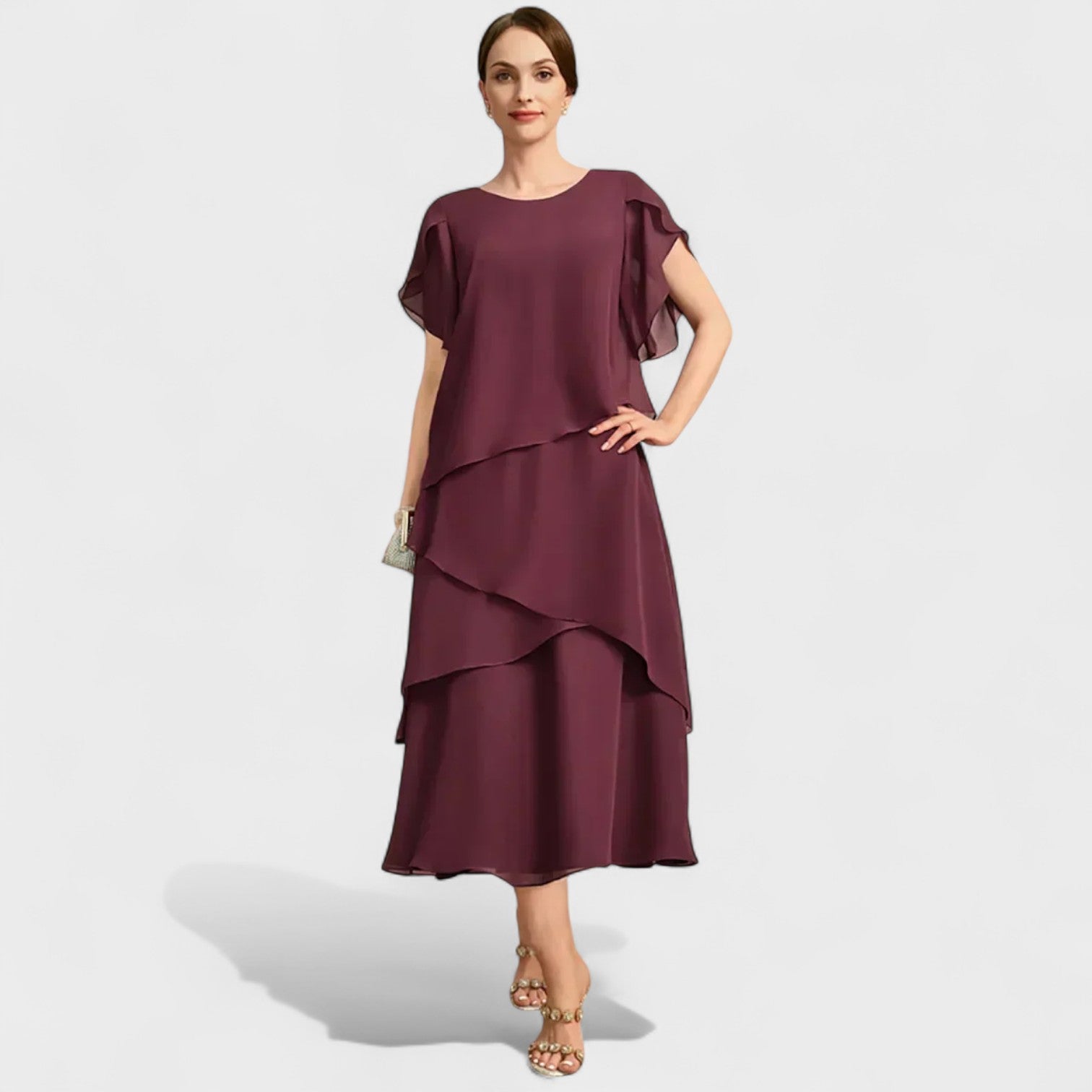 Layered Chiffon Midi Dress