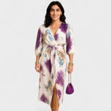 Wrap-Front Printed Dress with Belt