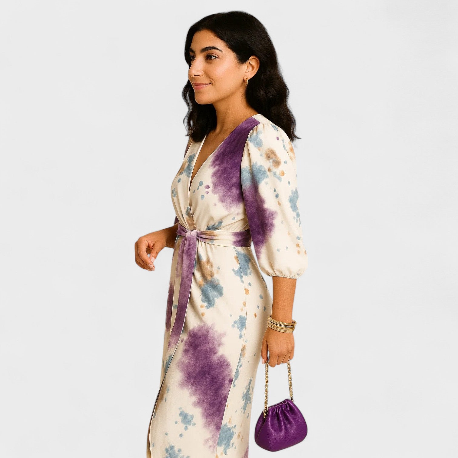 Wrap-Front Printed Dress with Belt