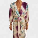 Wrap-Front Printed Dress with Belt