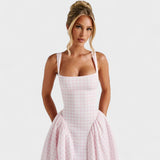 Vintage-Style Gingham Midi Dress