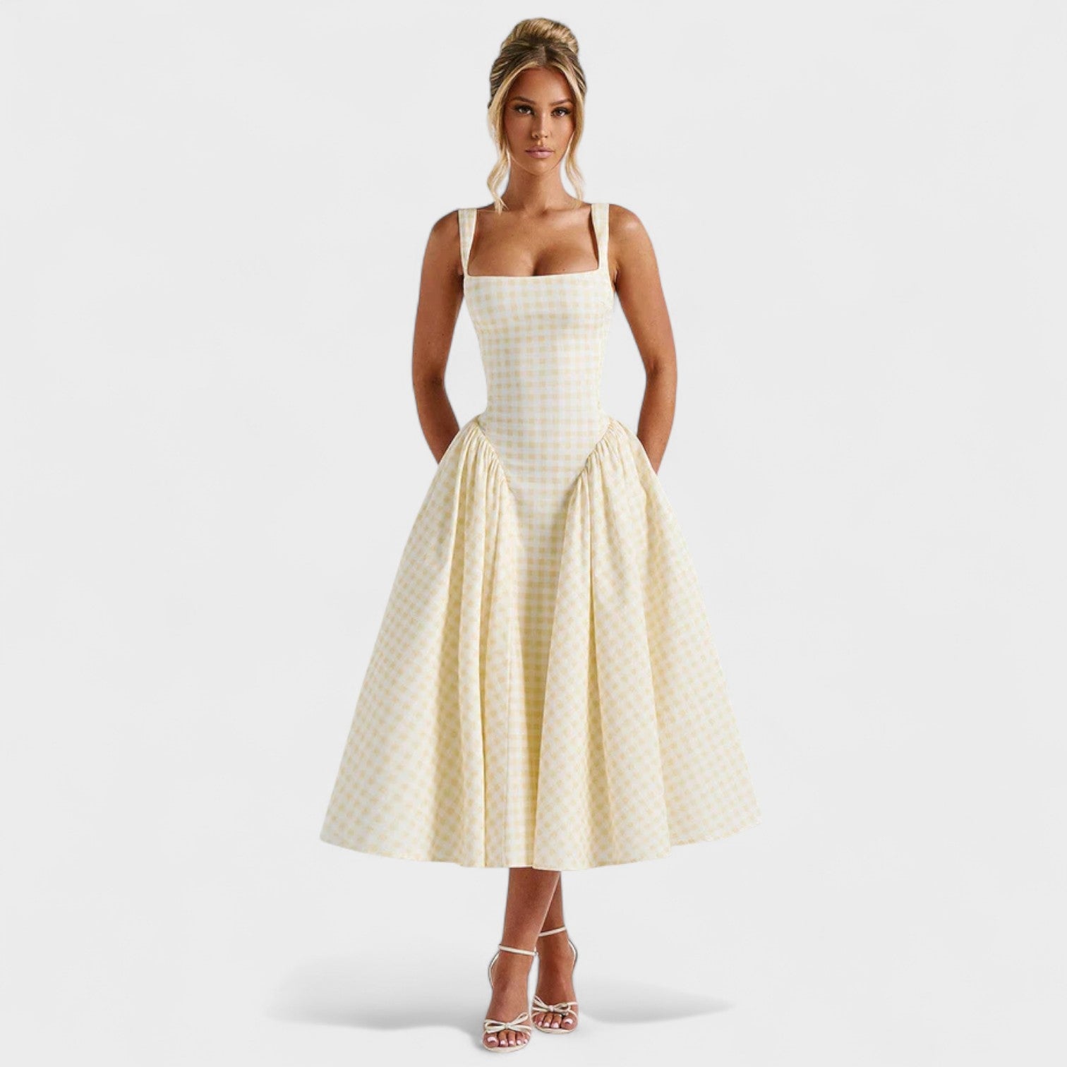 Vintage-Style Gingham Midi Dress